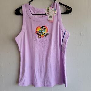 NEW women's large PowerPuff Girls embroidered tank top purple Cartoon Network